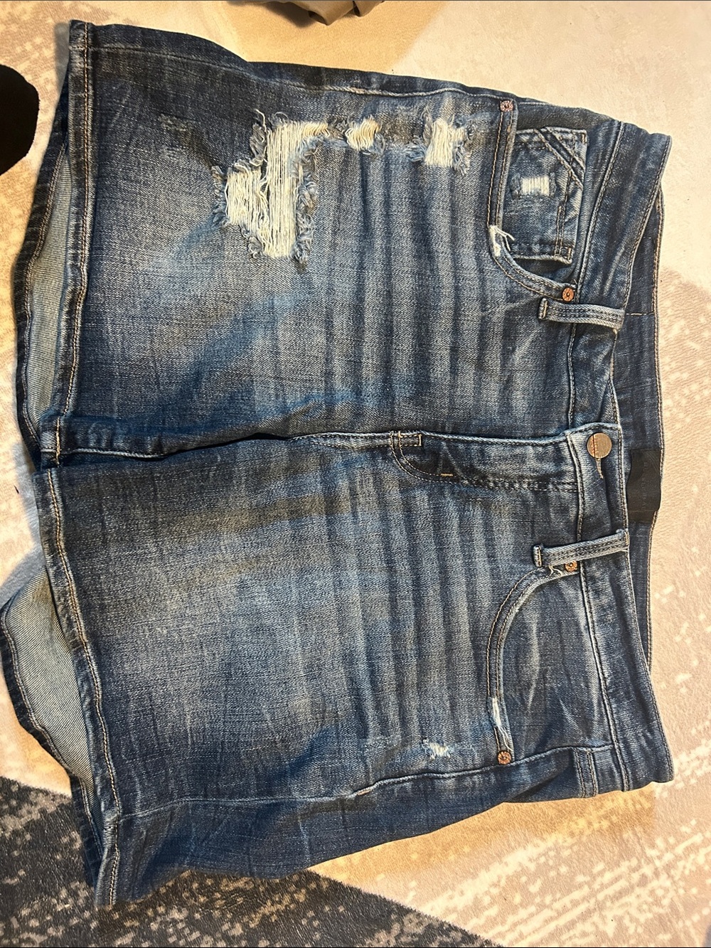 Buckle black Distressed Blue Denim Shorts
